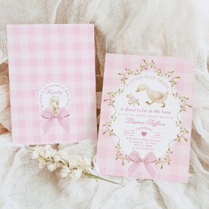 Alberne Gans Rosa Gingham-Baby-Mädchen-Party Einladung