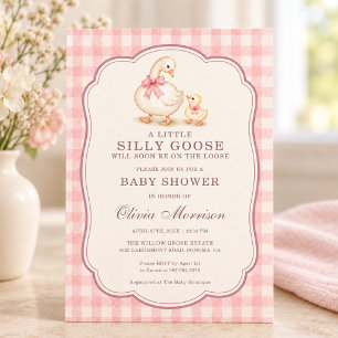 Alberne Gans Rosa Gingham-Schleife Baby Shower Einladung