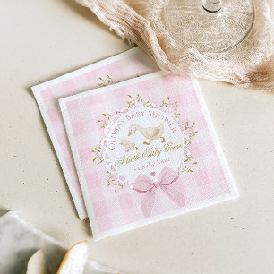 Alberne Gans Rosa Gingham-Schleife Baby Shower Serviette