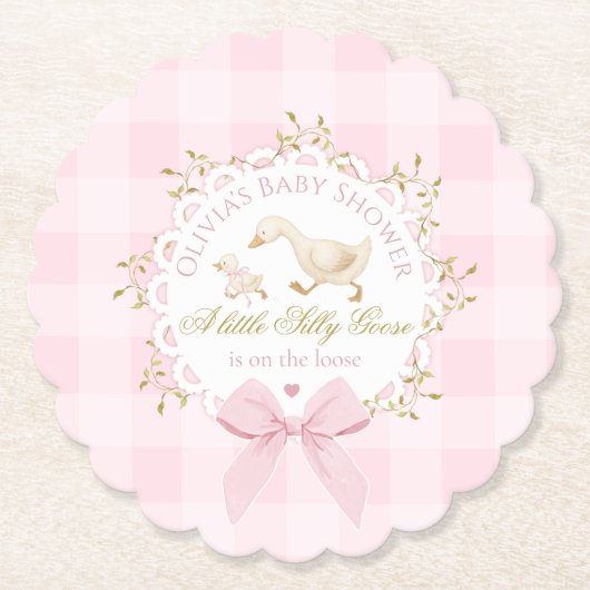 Alberne Gans Rosa Gingham-Schleife Baby Shower Untersetzer (Vorderseite)
