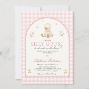 Alberne Gans Rosa Gingham-Torbogen-Mädchen-Baby-Pa Einladung