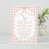 Alberne Gans Rosa Schleife Daisy Gingham Babyparty Einladung (Stehend Vorderseite)