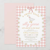 Alberne Gans Rosa Schleife Daisy Gingham Babyparty Einladung (Vorne/Hinten)