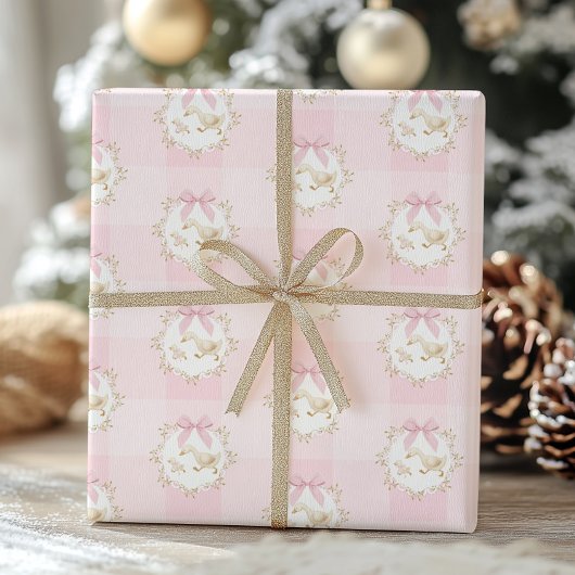 Alberne Gans Rosa Schleife Whimsical Preppy Gingha Geschenkpapier