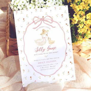 Alberne Gans Rosa Schleife Wildblumen-Baby-Party-E Einladung