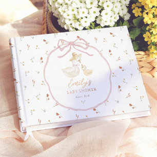 Alberne Gans Rosa Schleife Wildblumen-Baby-Party Gästebuch