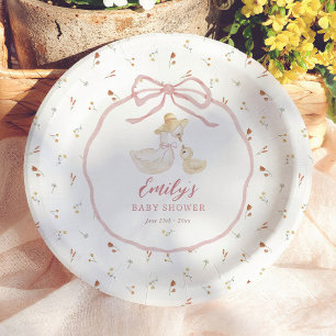 Alberne Gans Rosa Schleife Wildblumen-Baby-Party Pappteller