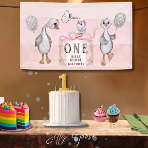 Alberne Gänse Familie Pink & Bow 1. Geburtstag Banner