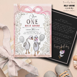 Alberne Gänse Familie Pink & Bow 1. Geburtstag Einladung