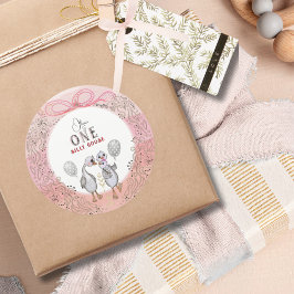 Alberne Gänse Familie Pink & Bow 1. Geburtstag Runder Aufkleber