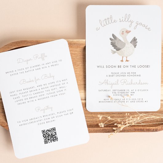 Alberne Gänsebeige QR Code Neutrale Babydusche Einladung