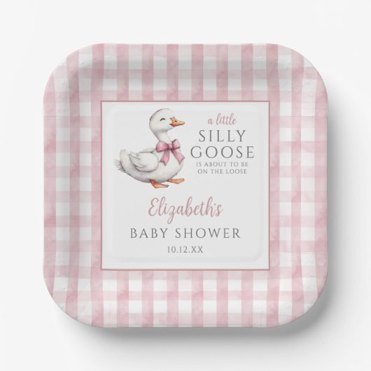 Alberne Gänsepink Gingham Baby Dusche Pappteller (Vorderseite)