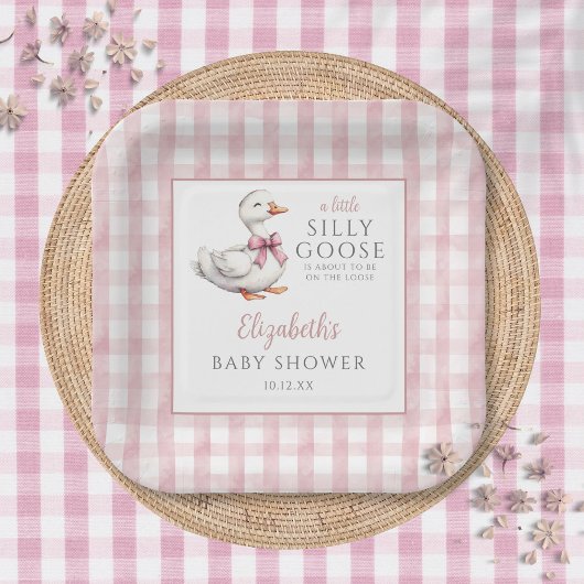 Alberne Gänsepink Gingham Baby Dusche Pappteller