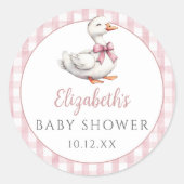 Alberne Gänsepink Gingham Baby Dusche Runder Aufkleber (Vorderseite)