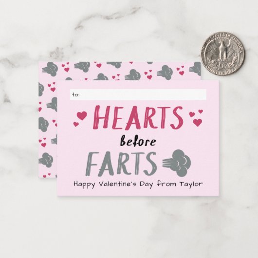 Alberne Herzen vor Furzen Klassenzimmer Valentine Mitteilungskarte (Vorderseite/Rückseite Beispiel)