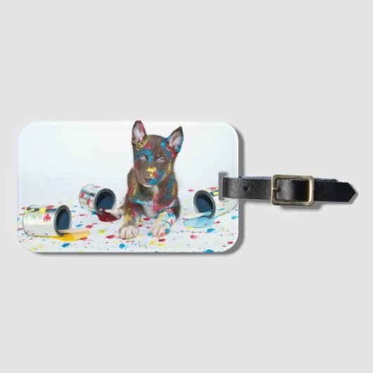 Alberne Husky-Welpe got in Paint-Ester Gepäckanhänger (Vorderseite (Horizontal))