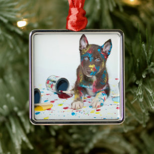 Alberne Husky-Welpe got in Paint-Ester Ornament Aus Metall