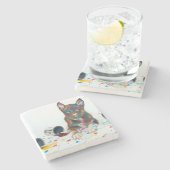 Alberne Husky-Welpe got in Paint-Ester Steinuntersetzer (Seitenansicht)