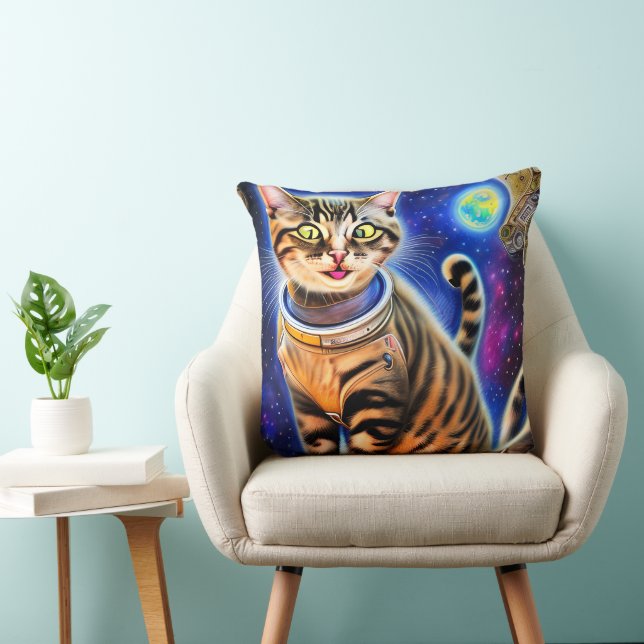 Alberne Katze im Weltraum Meme Artwork Kissen (Stuhl )