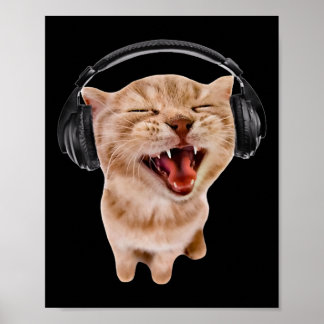 Alberne Katze mit Kopfhörern Poster