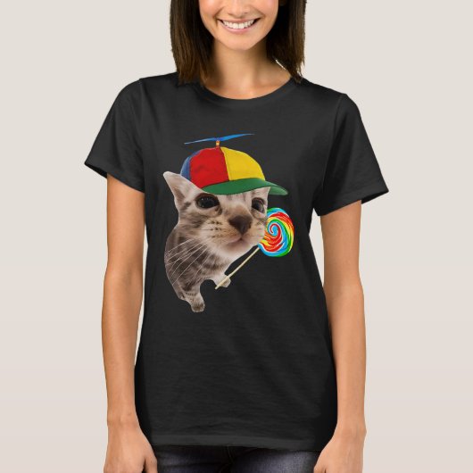 Alberne Katze mit Lollipop Meme T-Shirt (Vorderseite)