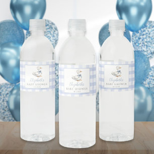 Alberne kleine Gans Blaue Gingham-Baby-Party Wasserflaschenetikett
