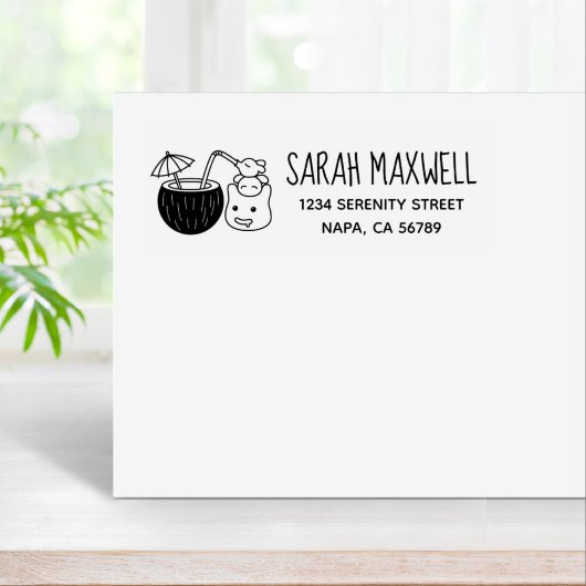 Alberne Kreaturen Kokosnuss-Drink-Rücksendeadresse Gummistempel