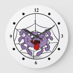 Alberne lila Cartoon-Spinne Große Wanduhr