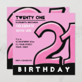Alberne Nummer 21 Rosa Geburtstagspartei Einladung (Vorne/Hinten)