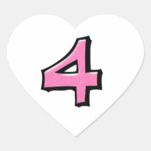 Alberne Nummer 4 rosa, weiße Herzaufkleber Herz-Aufkleber