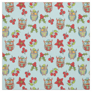Alberne Owls Weihnachten Holly Berries Quilting Co Stoff