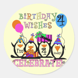 Alberne Pinguine 4. Geburtstag T - Shirt und Gesch Runder Aufkleber