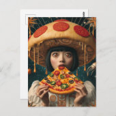 Alberne Pizzafrau mit Pepperoni Mushroom-Hut Postkarte (Vorne/Hinten)
