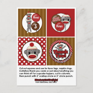 Alberne SOCK MONKEY Geburtstag Cupcake Topper SMR. Postkarte