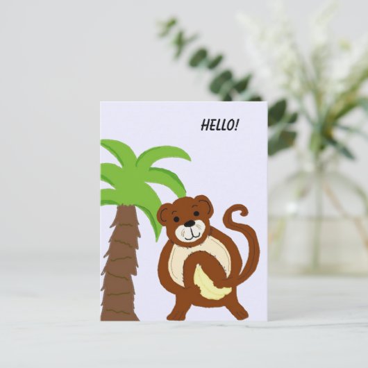 Alberner Affe mit Palmbaum Postkarte (Stehend Vorderseite)