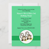 Alberner Affe Trendy 2 Kinder Einladung zum Geburt (Vorderseite)