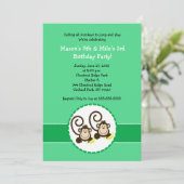 Alberner Affe Trendy 2 Kinder Einladung zum Geburt (Stehend Vorderseite)