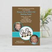 Alberner Affe Trendy Foto Geburtstag Einladung 12x (Stehend Vorderseite)