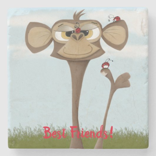 Alberner Affe und Ladybugs Steinuntersetzer (Vorderseite)