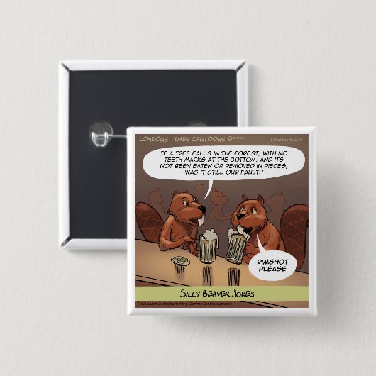 Alberner Biber Jokes Funny Cartoon Button (Vorne & Hinten)