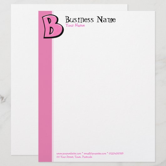 Alberner Buchstabe B rosa Letkopf Briefbogen (Vorne/Hinten)