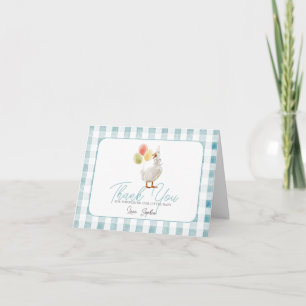 Alberner Gänseblauer Gingham-Baby-Party Dankeskarte