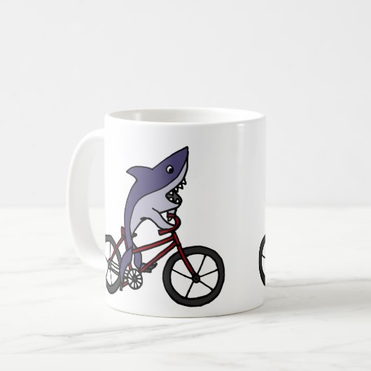 Alberner Haifisch-Reitfahrrad-Cartoon Kaffeetasse (Vorderseite Links)