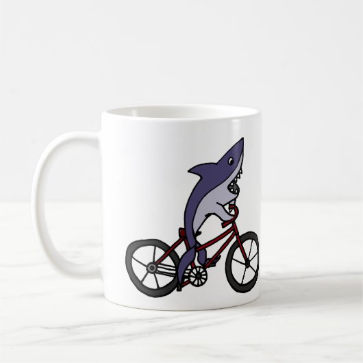 Alberner Haifisch-Reitfahrrad-Cartoon Kaffeetasse (Links)
