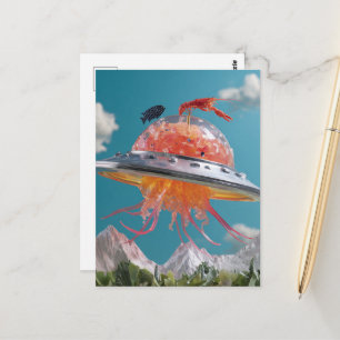 Alberner Hummer-Fisch-Surrealer Quallen-UFO-Collag Postkarte