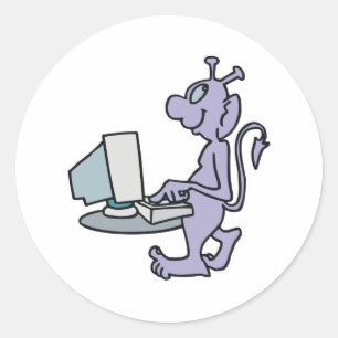 alberner lila Computer-Alien-Monster Runder Aufkleber