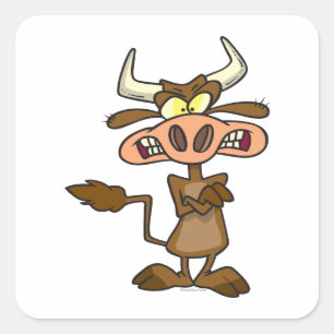 alberner lustiger, wütender Kuh-Cartoon Quadratischer Aufkleber