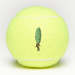 Alberner Mann Big Green Pickle Head in Brown Anzug Tennisbälle
