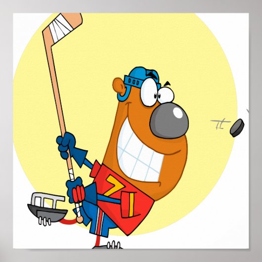 alberner niedlicher Eishockeyspieler Cartoon Poster (Vorne)