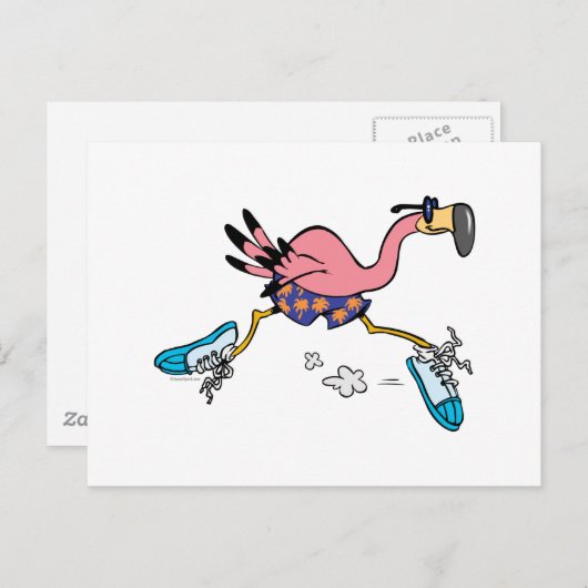alberner niedlicher Joggen mit Flamingo Postkarte (Vorne/Hinten)